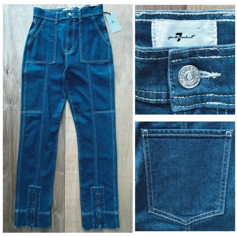 7 FOR ALL MANKIND EASY SLIM CARGO Women’s Zip Hem Denim Jeans sz 27 NWT